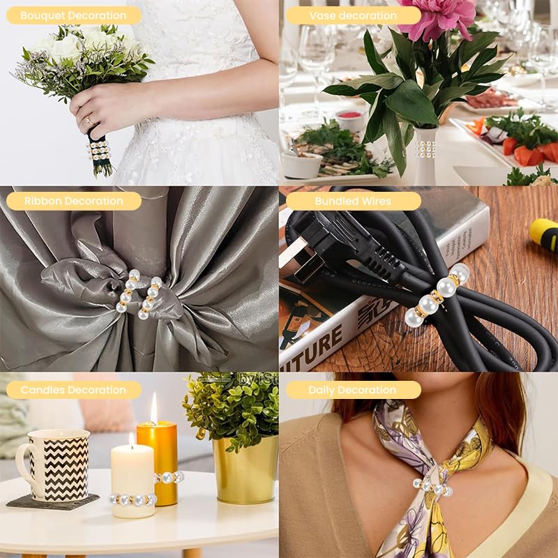 Supvox Napkin Rings for Table Settings featuring Beaded Glossing Pearl Design 12 Pcs Gold