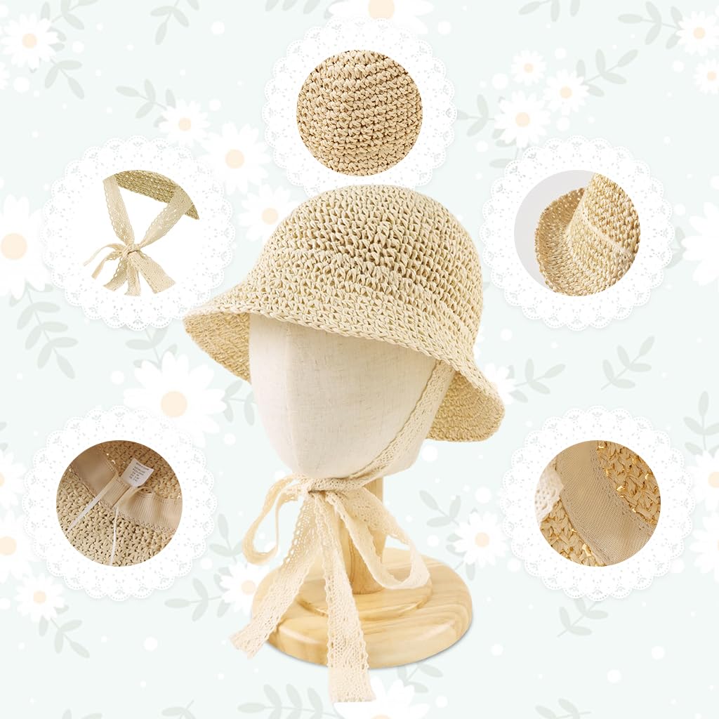 SNOWIE SOFT Baby Straw Hat for Summer with Lace Chin Strap and UPF 50+ | Beige for 6–24 Months
