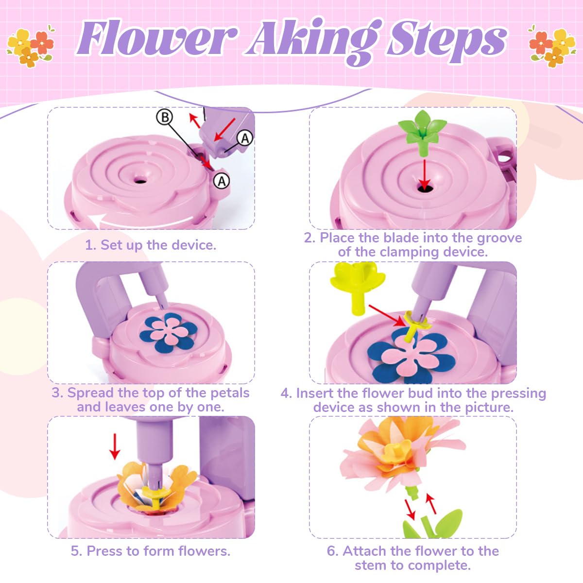 PATPAT Flower Making Kit for Kids with Manual Embossing Machine and Storage Box | Creative DIY Craft Set for Ages 4-8