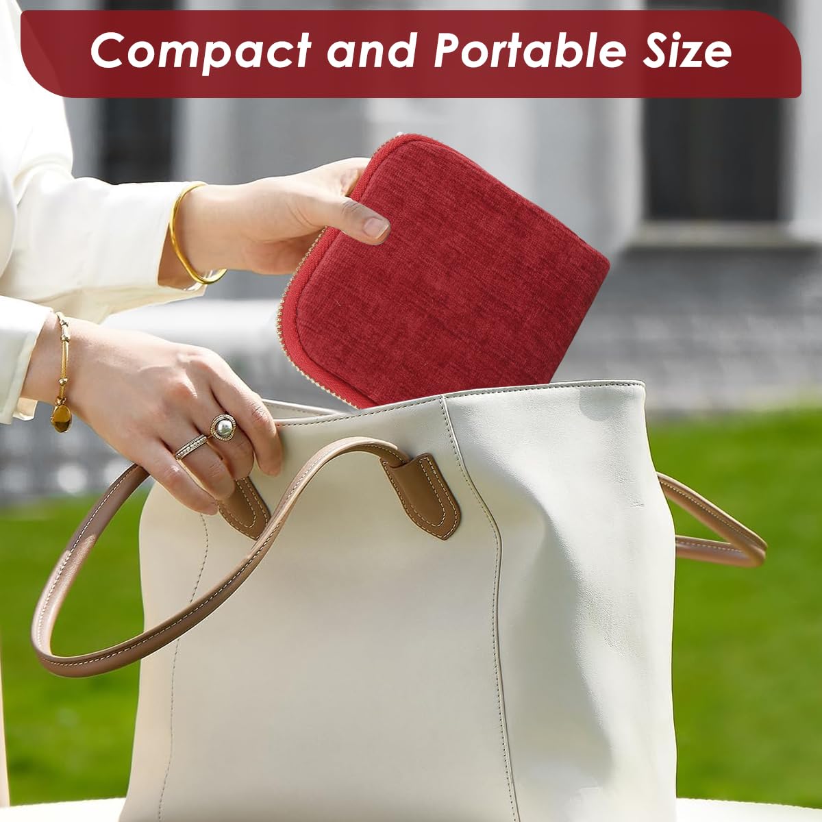 MAYCREATE Jewelry Storage Pouch for Travel with Tassel Zipper 13x11.5cm | Red Organizer