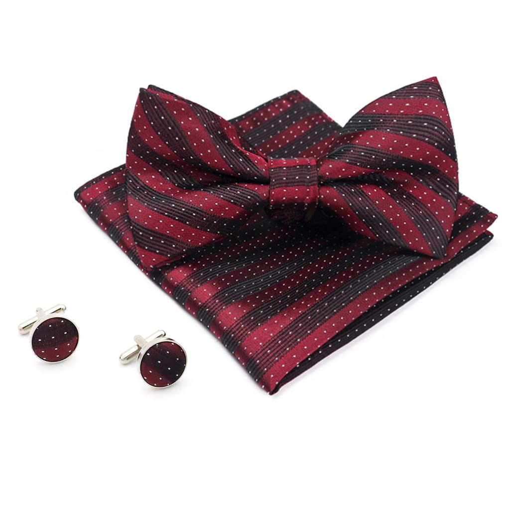 PALAY Men Suit Bow Tie Set for Formal Occasions with 4.3x2.7 in Bow Tie & Cufflinks | Maroon Red Polyester Silk