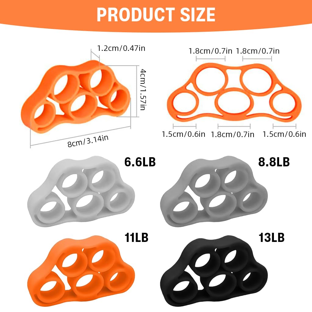 Proberos Grip Strengthener 4 Pack for Hand Rehabilitation with 5 Hole Design | Silicone Finger Grippers