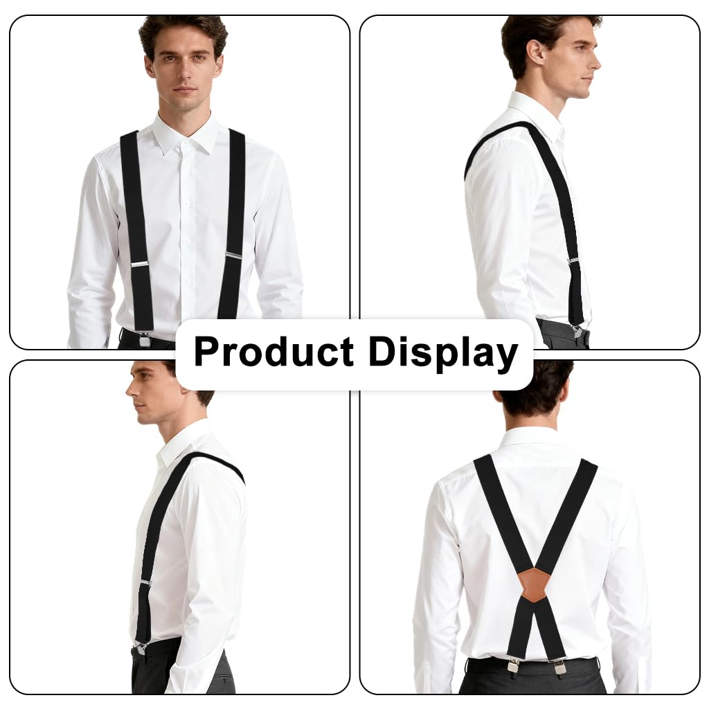GUSTAVE Men's Suspenders for Pants and Jeans featuring X-Back Elastic Straps with Metal Clips