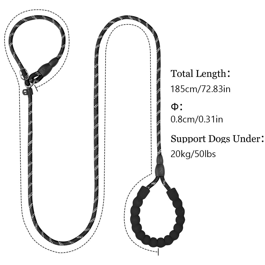 Qpets Dog Leash for Walking and Training with Double Lock Buckle 5.58 ft Nylon Rope | Reflective Grip