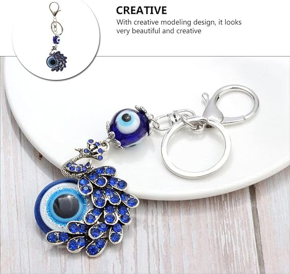 ZIBUYU® Peacock Shape Pendant Blue Evil Eye Keychain Crystal alloy peacock Keyring for Men and Women (Pack of 1)