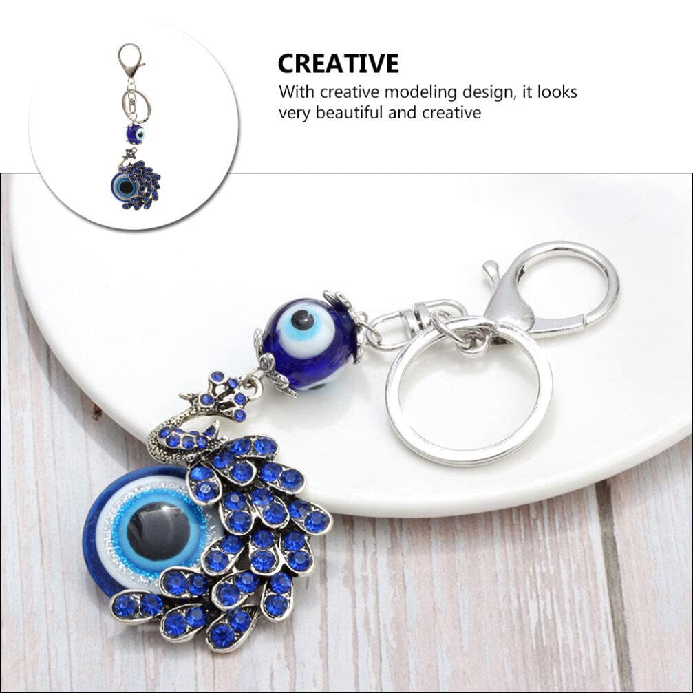 Zibuyu Evil Eye Blue Peacock Keyring with Lobster Clasp for Bags & Keys | Metal Charm Gift
