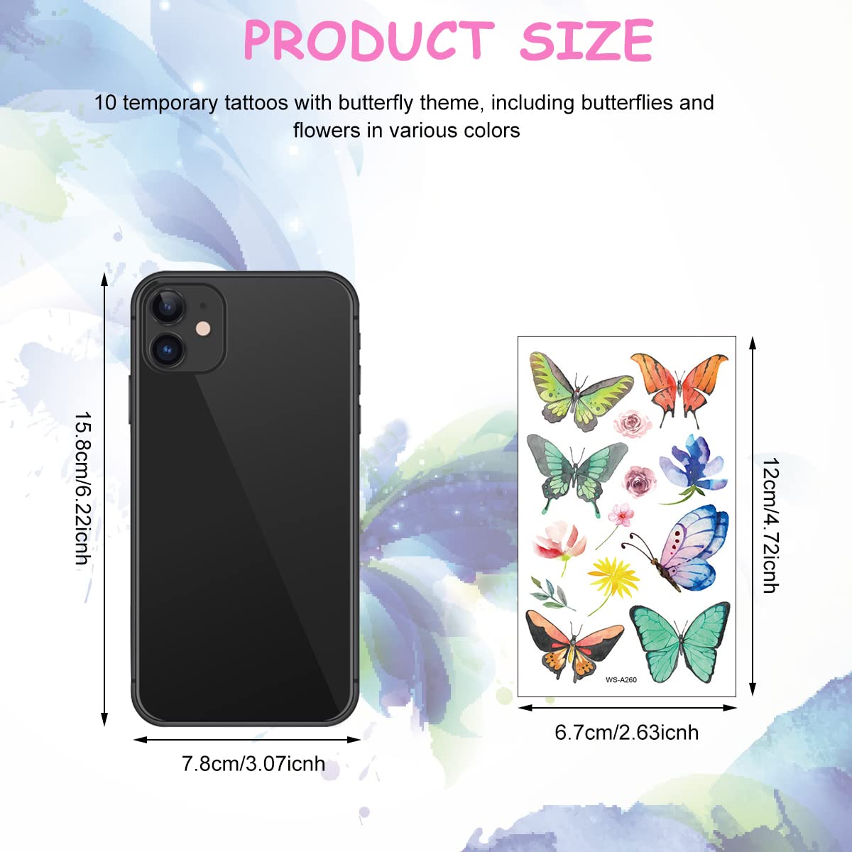 MAYCREATE Butterfly Tattoo Stickers for Face and Arm featuring 10 Sheets 12×6 cm Waterproof Designs