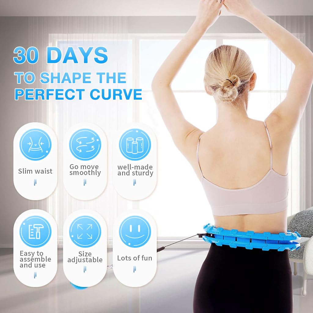 Proberos® Hula Hoop for Adults Kids with Weighted Ball, 30 Knots Detachable Hula Hoop for Weight Loss Abdomen Massage Fitness Workout, Auto-Spinning Hula Hoop Ring for Waist Size Under 57in