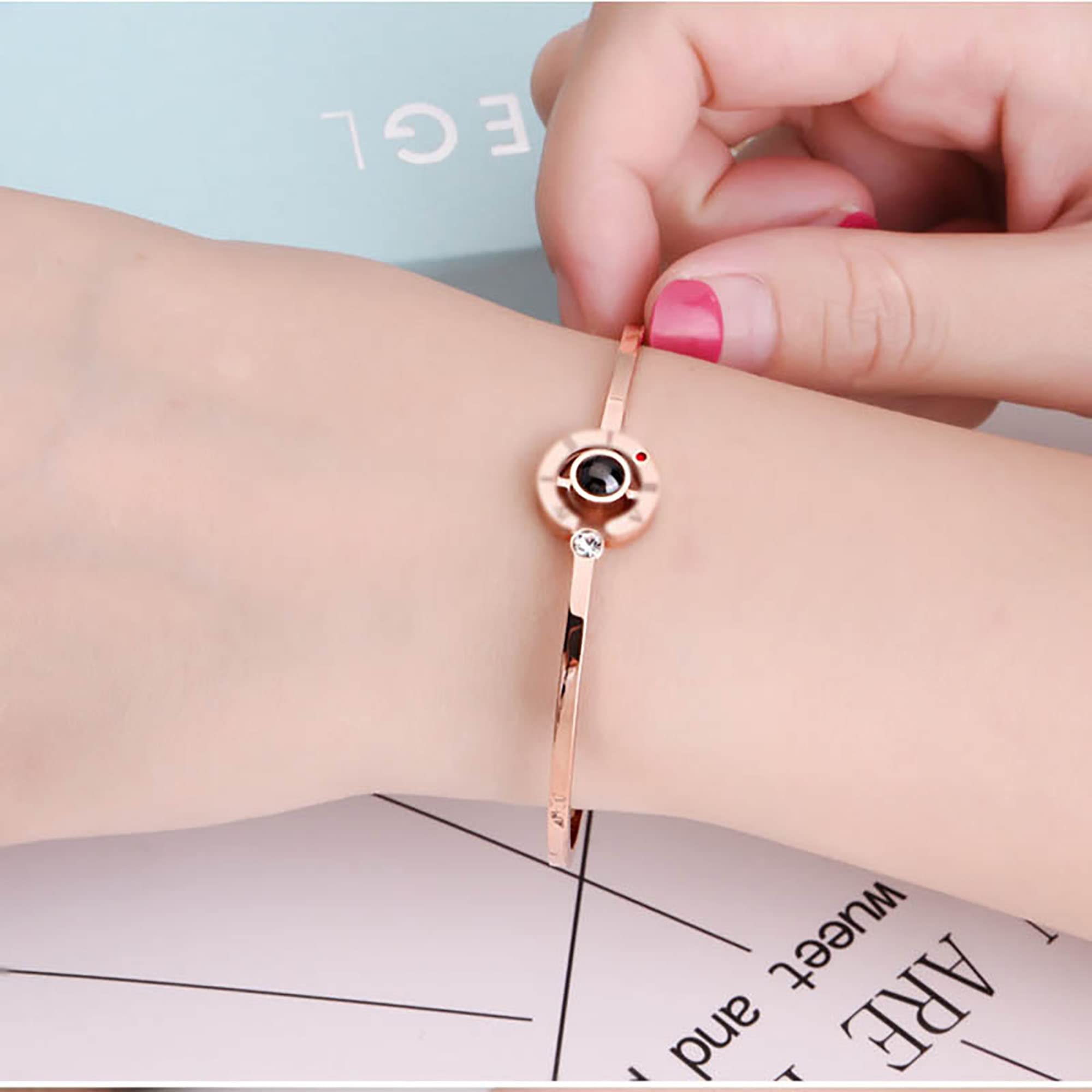 ZIBUYU® Women Bangle Rose Golden Bracelet for Women Creative 'I LOVE U' Projection Bangle Gift for Ladies Jewelry Gift for Women Girl