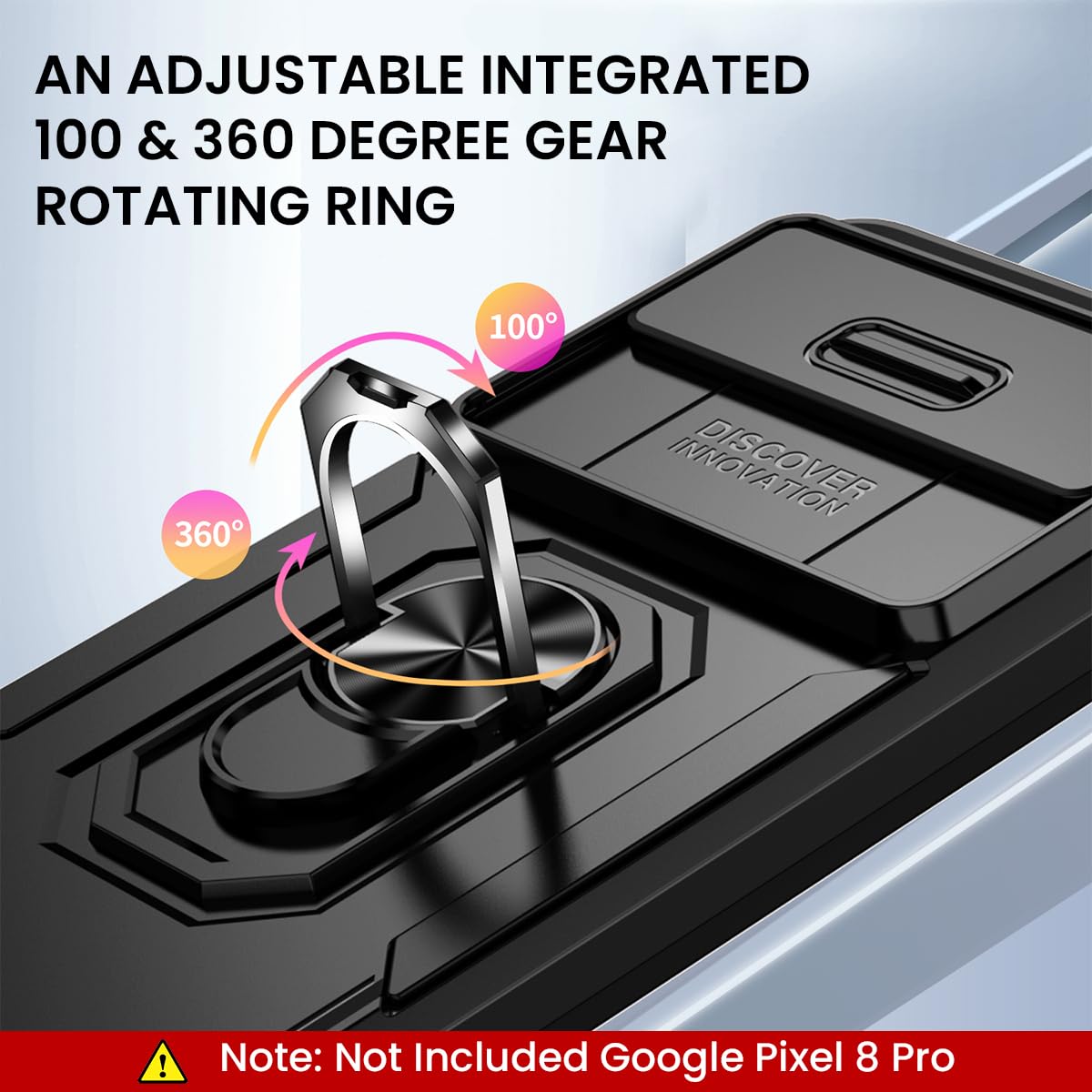 ZORBES Phone Case for Google Pixel 8 Pro 6.7in with 360° Kickstand & Sliding Camera Cover