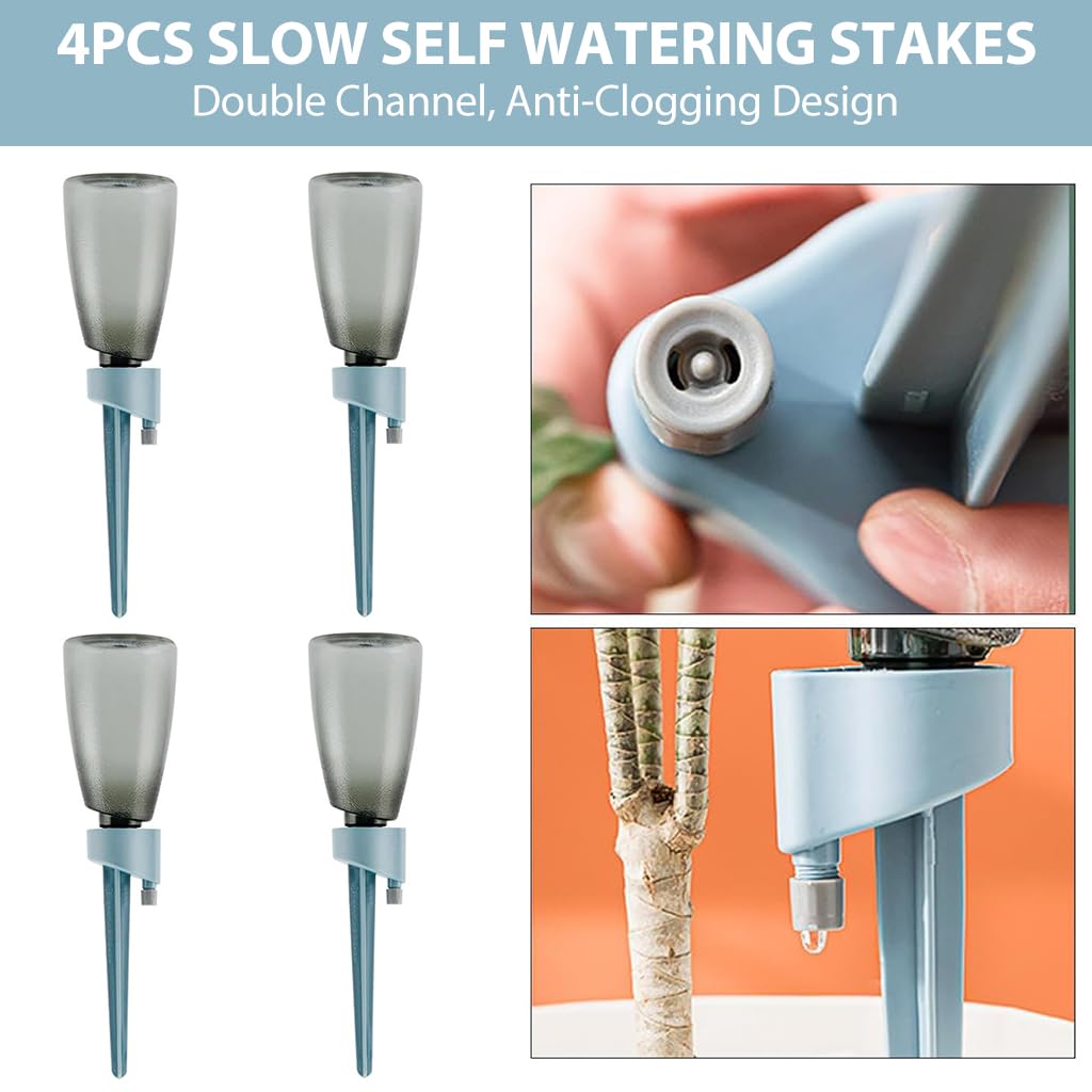 ORTIZA Self Watering Spikes for Indoor and Outdoor Plant Pots 4 Pcs featuring Adjustable Valve