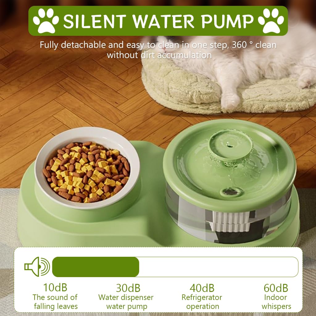 Qpets® Cat Food Bowls, 2 in 1 Cat Food Feeder and Water Dispenser, Cat Feeding Bowl with Electric Water Fountain 16° Tilted Food Bowl for Small and Medium Pets Cats Puppies