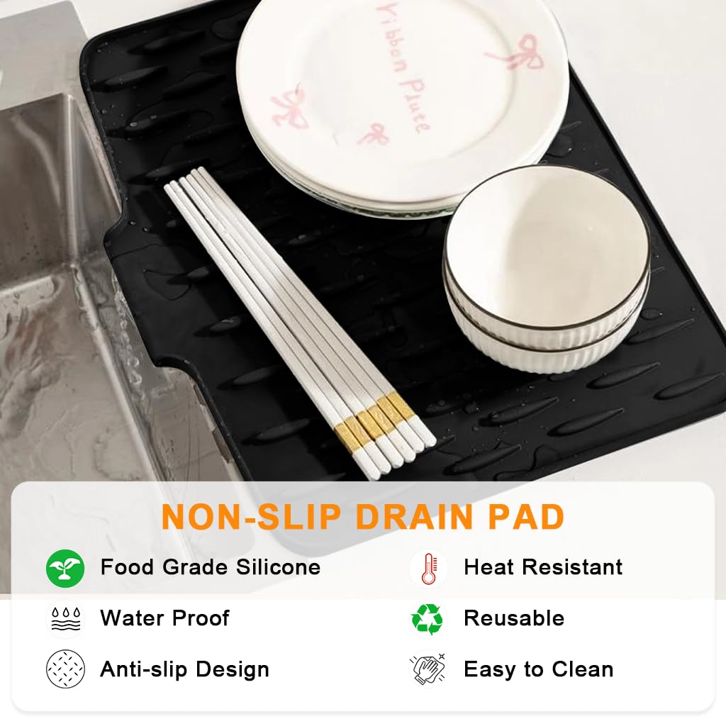 Supvox Kitchen Sink Pad for Faucet Area featuring Quick Dry Silicone Water Mat | Contour Fit
