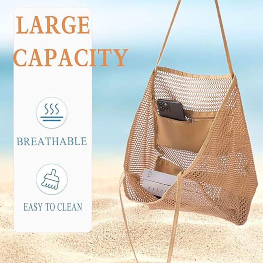 ZIBUYU Beach Tote Bag for Pool and Travel with Reinforced Handles and Nylon Mesh | Sand‑Resistant and Quick‑Dry Design