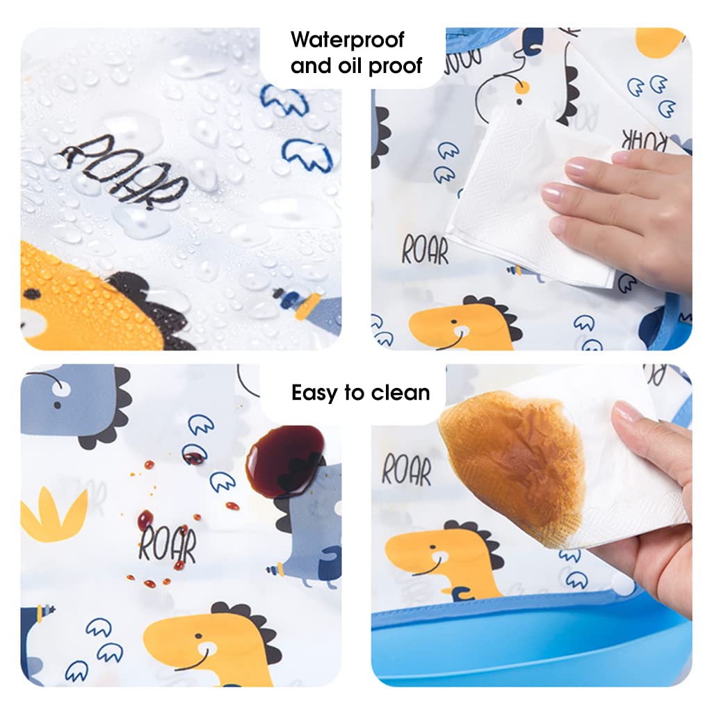SNOWIE SOFT Sleeved Baby Bib for Feeding with Pocket and Elastic Cuffs 32 in | Waterproof TPU Fabric for Toddlers 6–24 Months