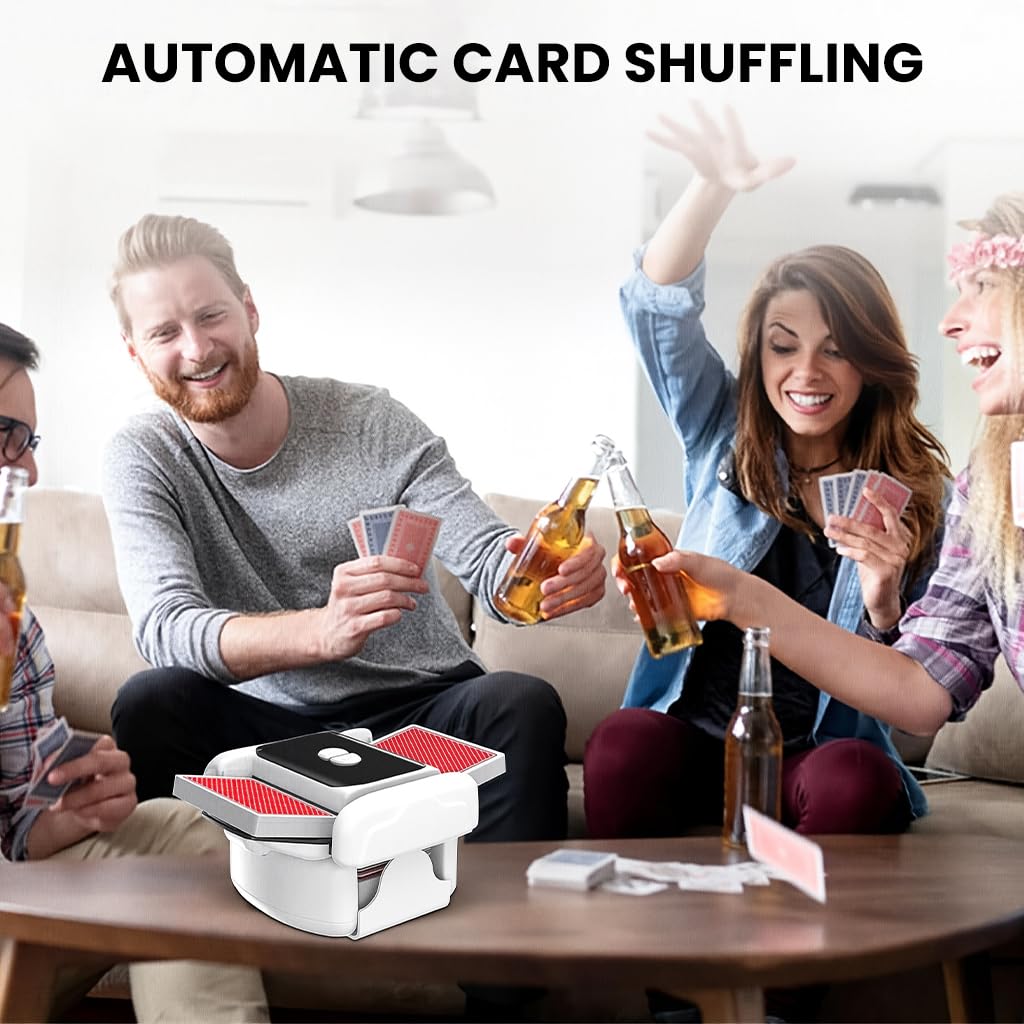 ZIBUYU Automatic Card Shuffler for 2 Decks with Auto-Off & Manual Stop | USB Rechargeable