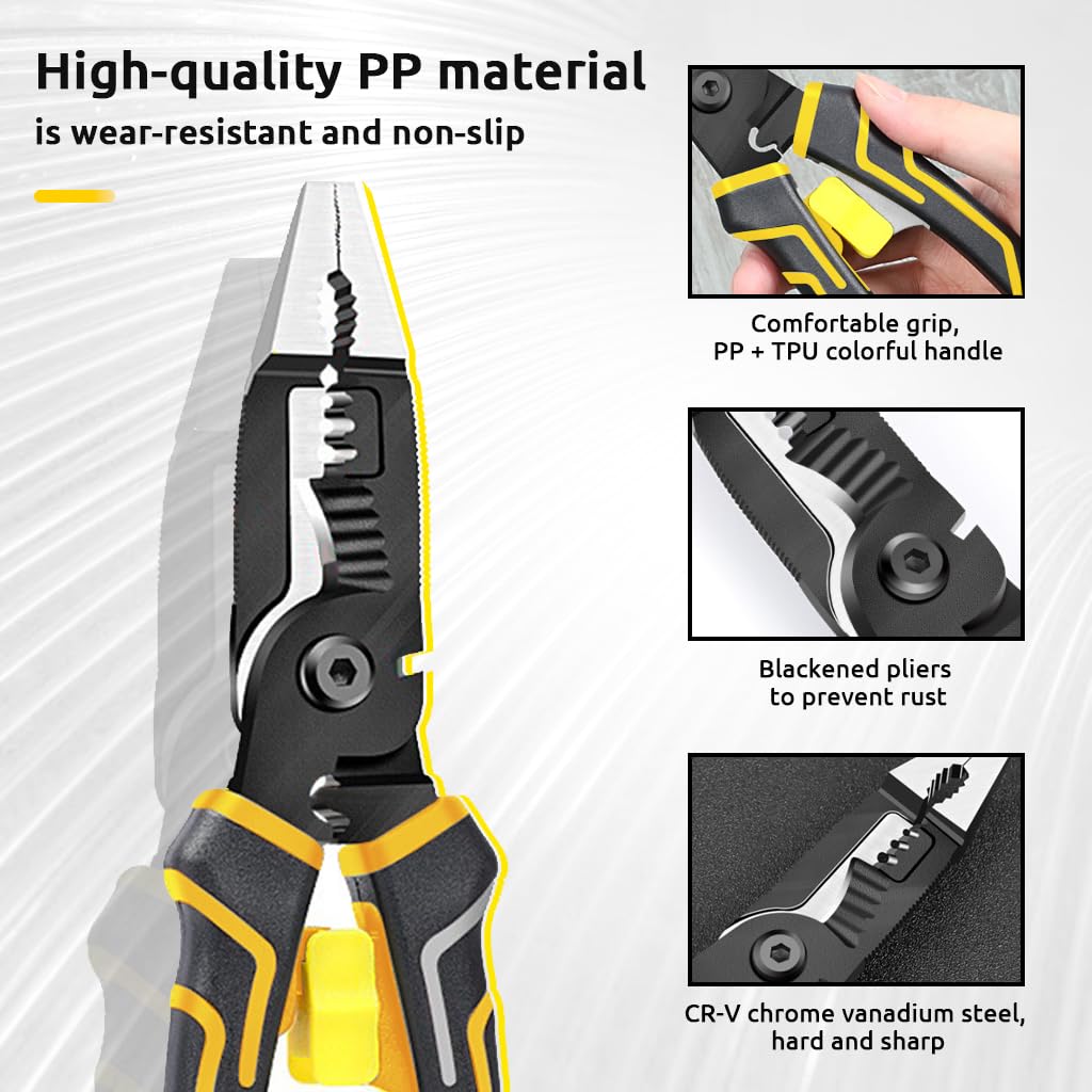 ZIBUYU Wire Stripper for Electric Cable Work featuring Anti Slip Handle and 7 in 1 Function | Yellow