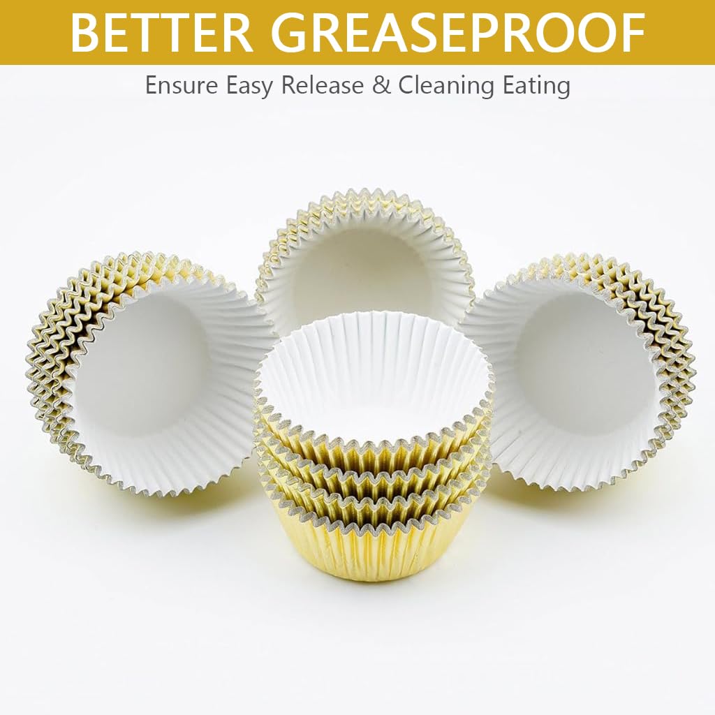 Supvox Mini Foil Baking Cups 100 Pcs for Muffins and Cupcakes with 4.8 cm Base | Gold PVC Reusable Liners