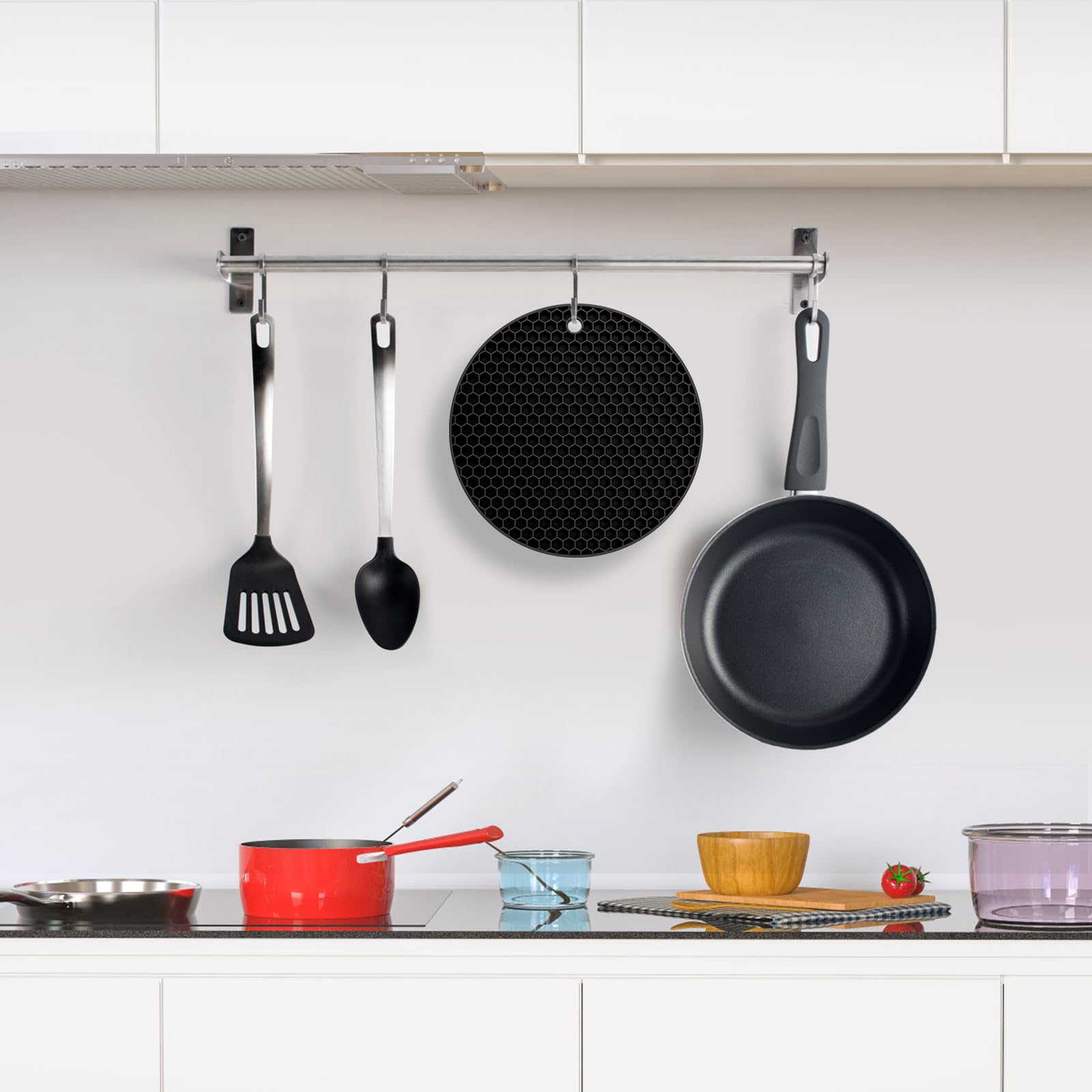 ZIBUYU Silicone Insulation Pads 6.8 in for Hot Dishes with Honeycomb Anti Slip Design | Black