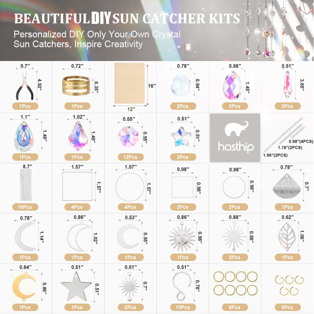 HASTHIP Colorful Crystals Suncatcher for Window and Garden Decoration with 200 Pack Set | Silver Crystal Balls Hanging Ornament for DIY Gifts and Weddings