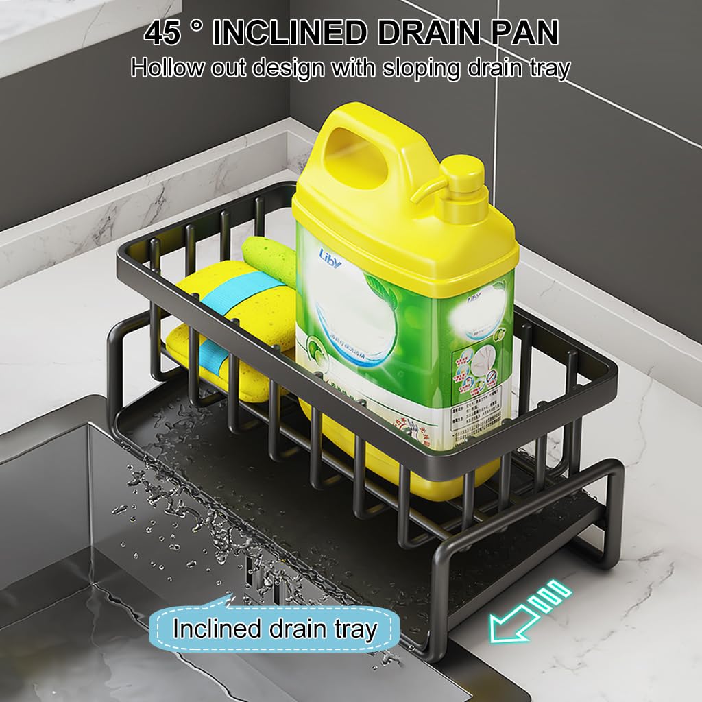 HASTHIP Kitchen Sink Organizer for Sponges and Soap 23x9x10cm featuring Slanting Drainer Panel