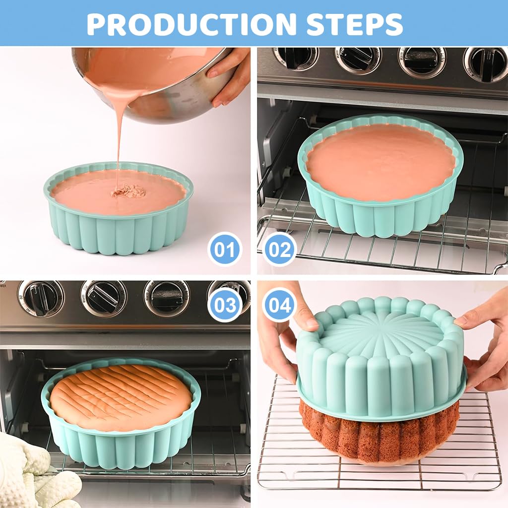 HASTHIP 2Pcs Cake Mold 8 Inches Chiffon Cake Mold Nonstick Silicone Cake Molds Reuseable DIY Baking Silicone Cake Mold for Cheese Cake, Mousse Cake, Cream Cake