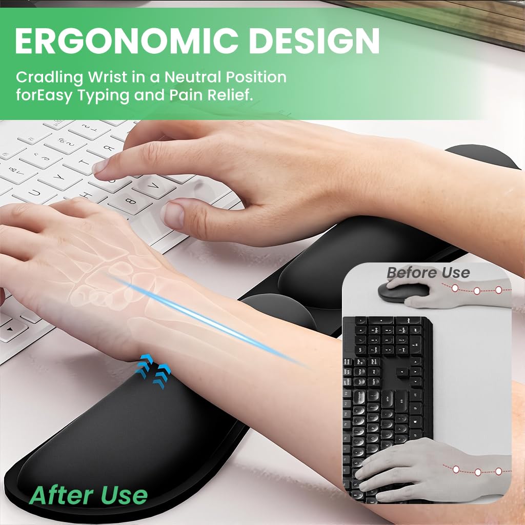 ZORBES Arm Support Pad for Typing with Folding Memory Foam and Non Slip Base | 2Pcs Wrist Rest Set