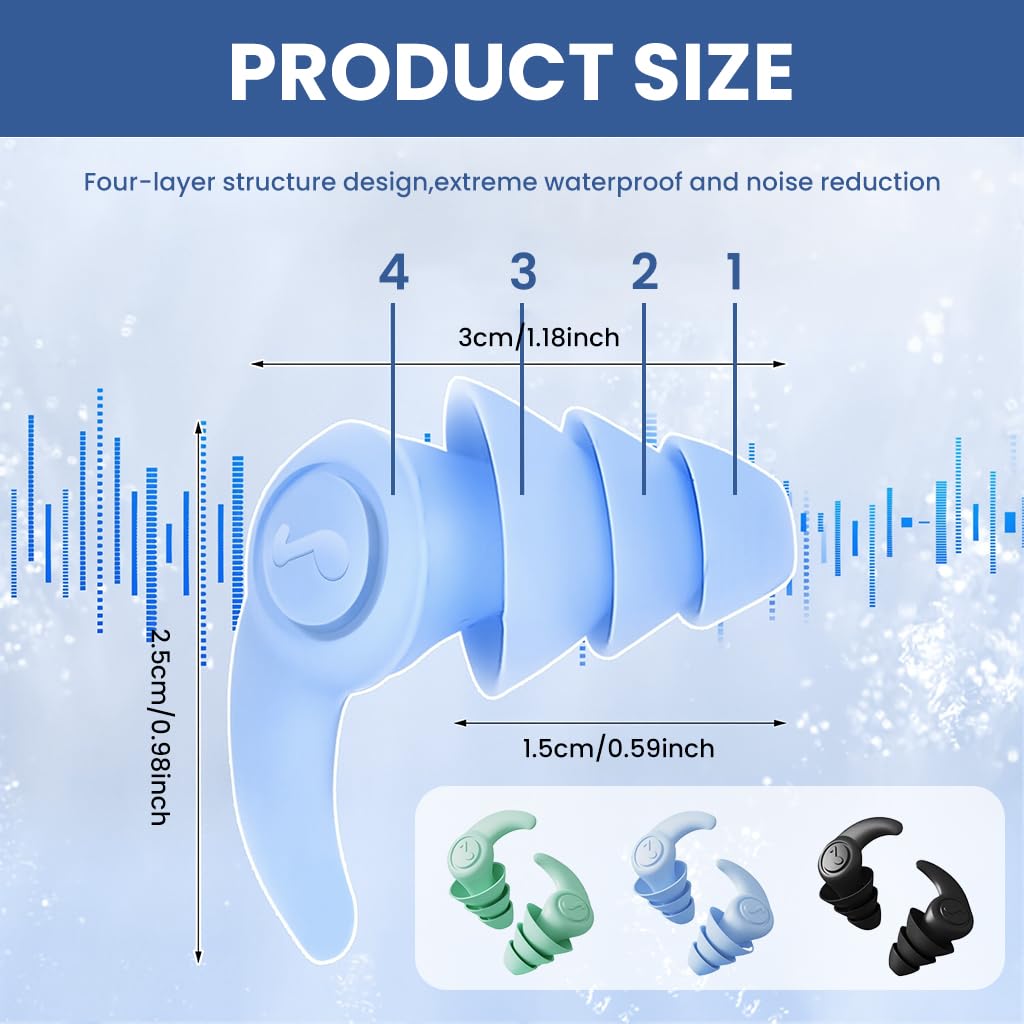 ZIBUYU Noise Cancelling Ear Plugs for Sleeping and Travel with Soft Silicone Fit | 3 Pairs 32dB Reusable Set