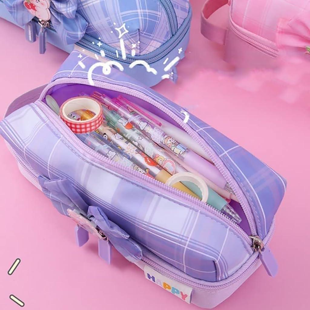 Zibuyu Pencil Case for Stationery and Cosmetics featuring Double Zipper & Gusset Design | 8.3 x 3.5 x 3.1 in Canvas Organizer for Girls