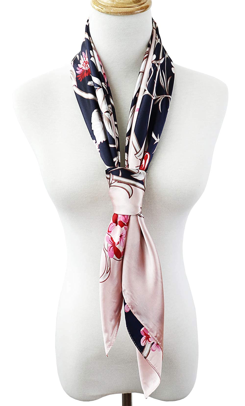 PALAY Satin Square Scarf for Women featuring 35x35 in & 90x90 cm combo | Navy Blue and Pink Silk Like Hair Accessory