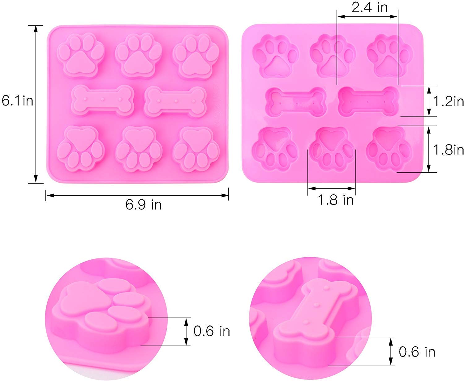 HASTHIP 3 Pieces Silicone Molds Puppy Dog Paw & Bone Shaped 2 in 1, 8-Cavity, Reusable Ice Candy Trays Chocolate Cookies Baking Pans