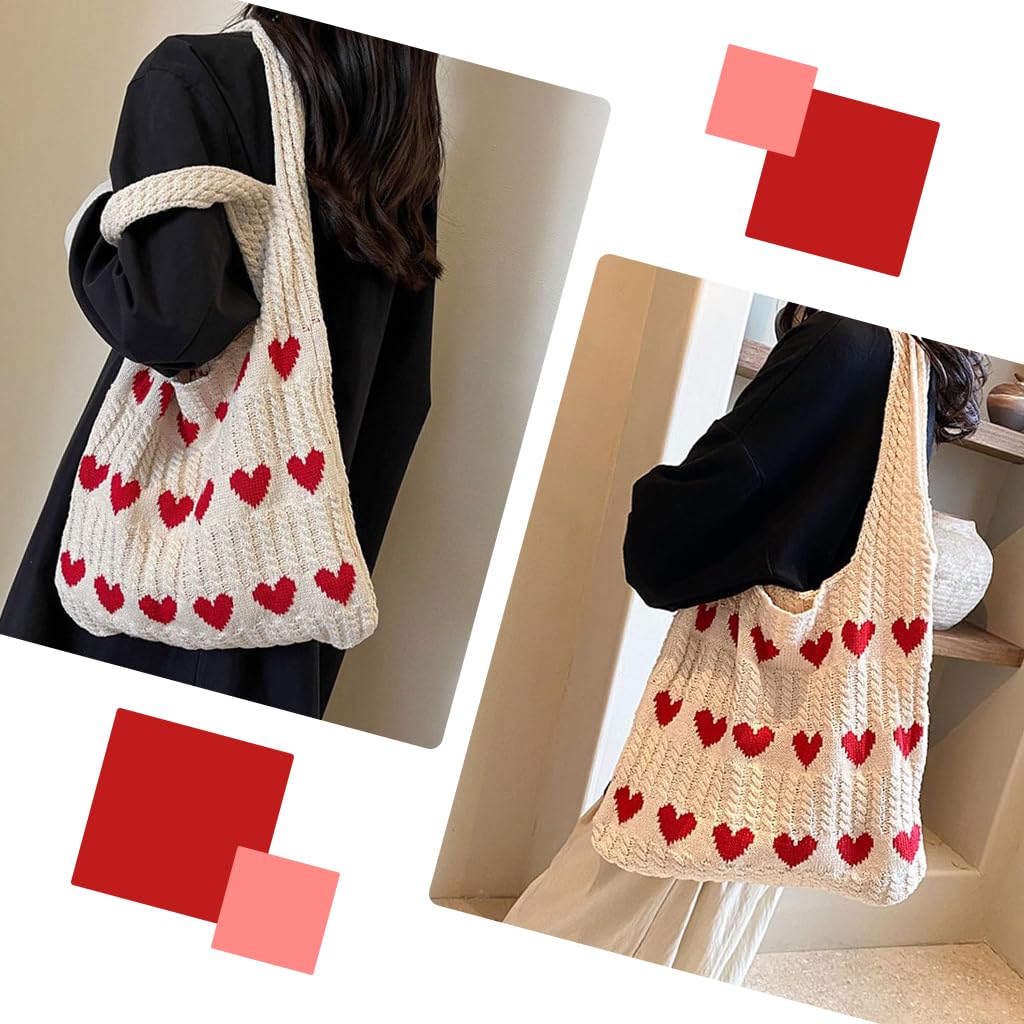 ZIBUYU Crochet Tote Bag for Women with Soft Knit Texture and Detachable Heart Charm | Y2K Aesthetic Everyday Purse