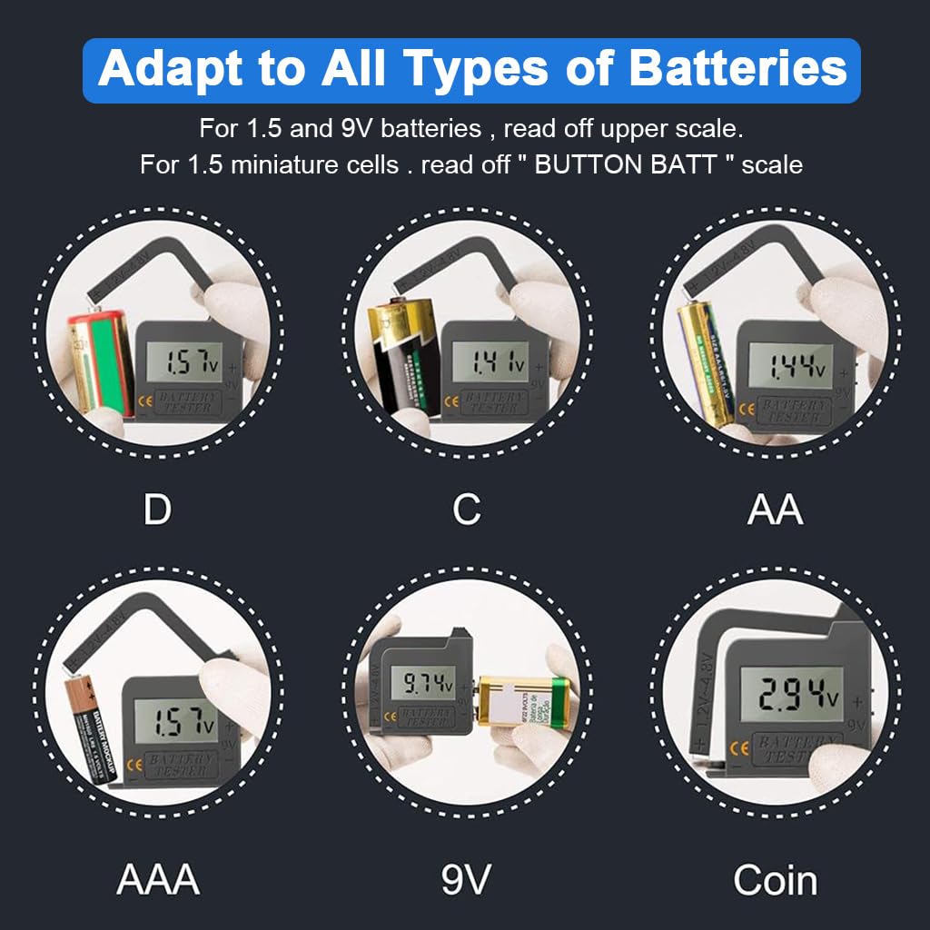 Serplex® LCD Digital Battery Tester 1.2V-4.8V/9V Battery Meter Battery Portable Battery Capacity Tester Universal Battery Checker for AA Battery/AAA Battery/LR44/CR2023/3.7V Lithium Battery