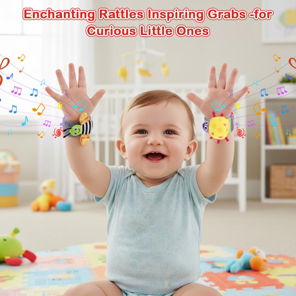 SNOWIE SOFT Baby Rattle Socks Set with Wristband Plush Toys for Infant Sensory Play