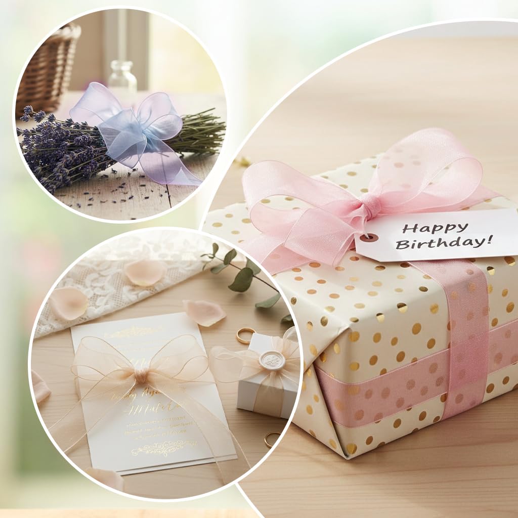 ZIBUYU Organza Ribbon Rolls for Gift Wrapping and Party Décor featuring 6 Multicolor Sheer Chiffon