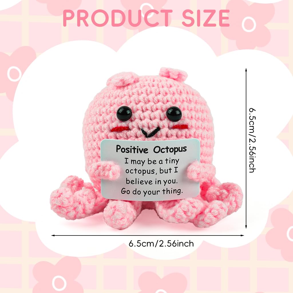 Zibuyu Handmade Crochet Octopus Toy for Desk Decor with 6 cm Design and Message Card | Pink Gift