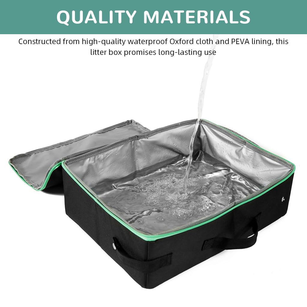 Qpets Portable Cat Litter Box for Travel with 40x30x13cm Foldable Case and Waterproof Oxford Cloth | Easy Clean Reusable Set of 2