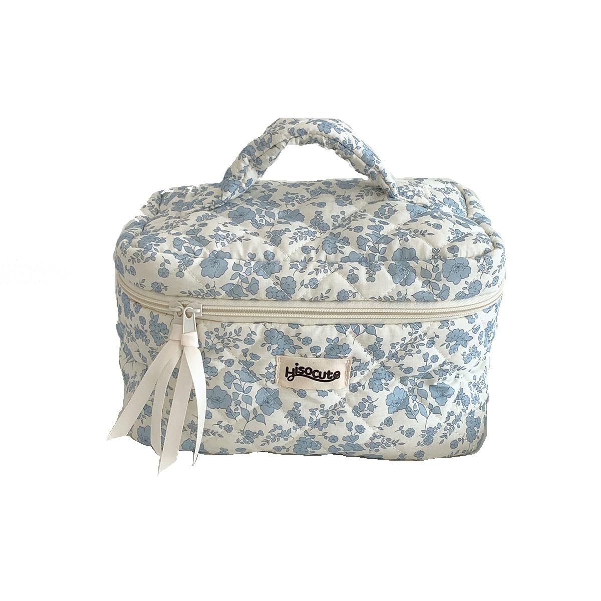 MAYCREATE® Makeup Organizer Bag, Large Cosmetic Organizer Bag, Floral Print Makeup Bag, Soft Cotton Toiletries Cosmetic Bags for Women, Travel Toiletry Pouch for Women, with Handle (25x15x16cm)