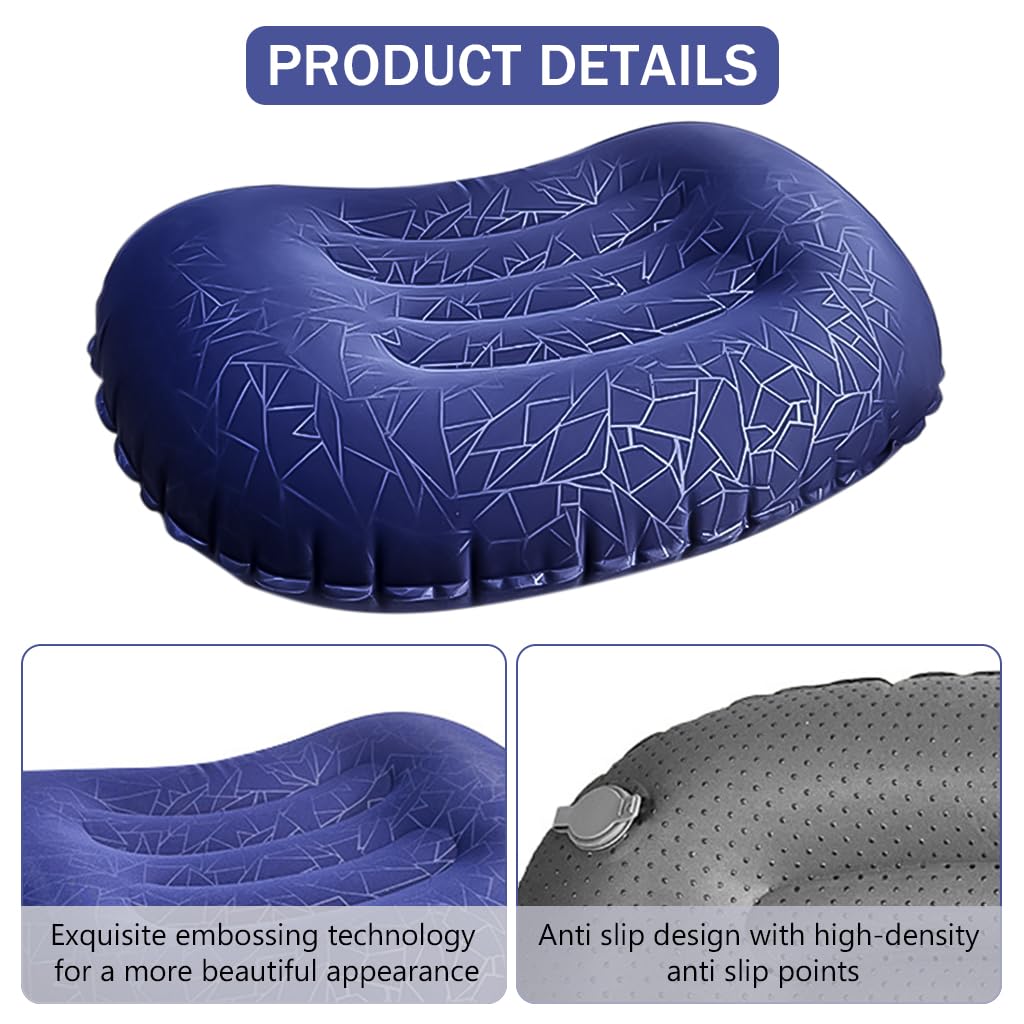 PALAY® Inflatable Camping Travel Pillow Ultralight Inflating Pillows Lightweight Portable Backpacking Air Pillow for Airplanes with Neck & Lumbar Support