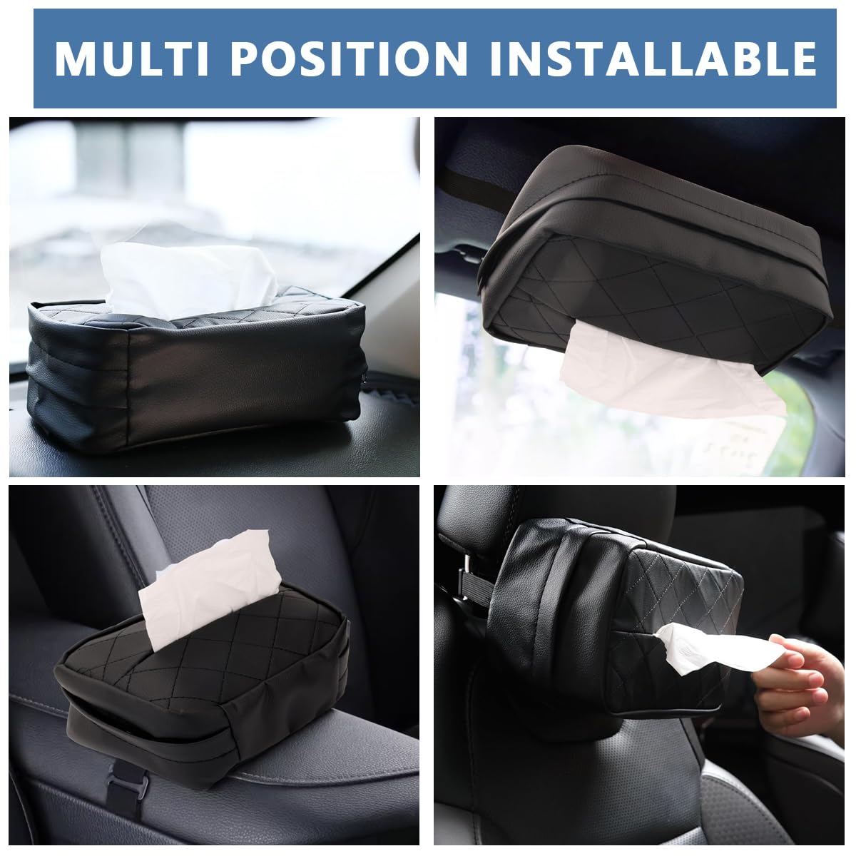 STHIRA Car Tissue Box for Backseat with Adjustable Strap and Quick Release Buckle | 21x12x06cm PU Leather Holder