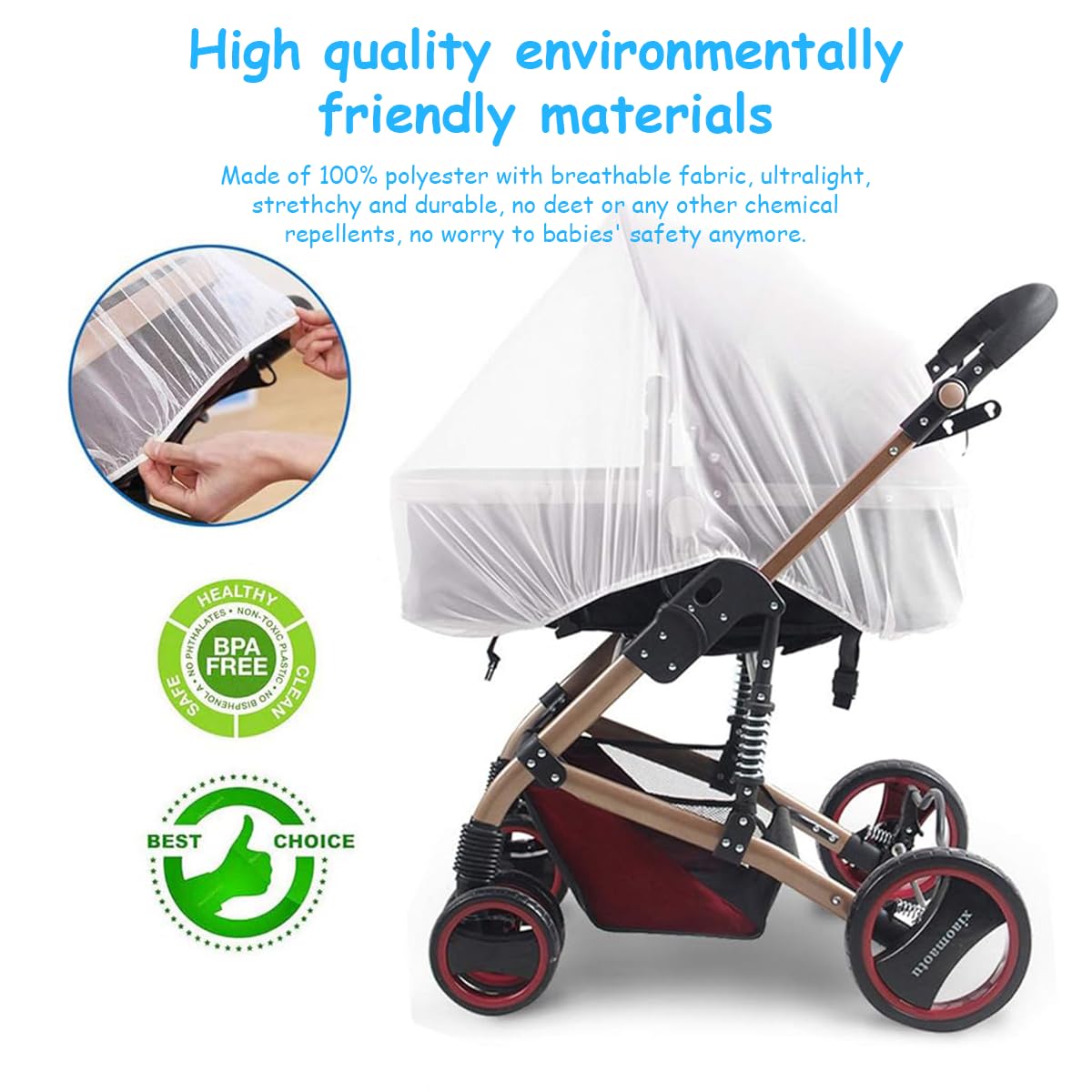 SNOWIE SOFT Mosquito Net for Stroller with Elastic Edge and 150cm Fit | Dacron Mesh Protection for Baby