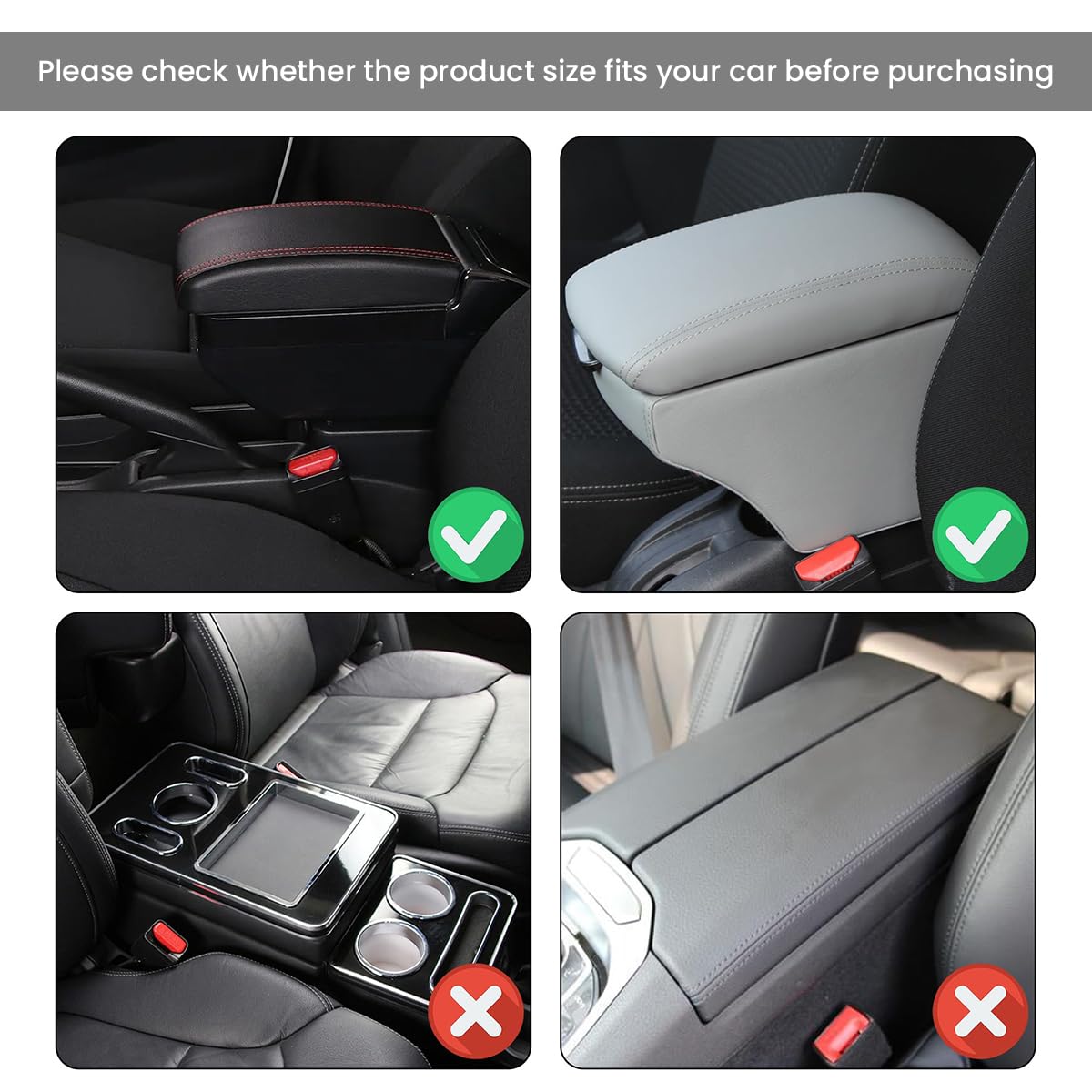 STHIRA Car Armrest Cushion for Center Console with Dual Storage Pouches and Memory Foam Support | PU Leather Cover for Universal Car Models