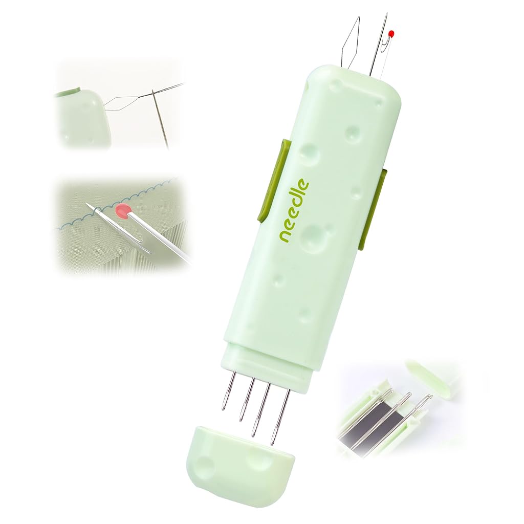 HASTHIP® 3 in 1 Threader  Retractable Wire Loop Threaders, Seam Ripper with Needle Storage Case Compact Sewing Needle Accessory  for Hand Sewing, Embroidery, and Crafts