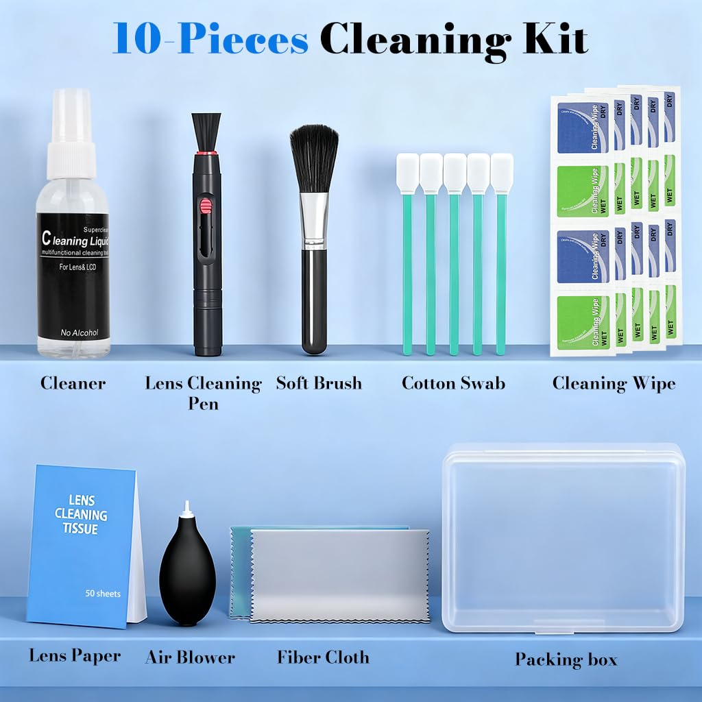 ZORBES Camera Lens Cleaning Kit for Cameras with Air Blower and 50ml Cleaner | 10-in-1 Set