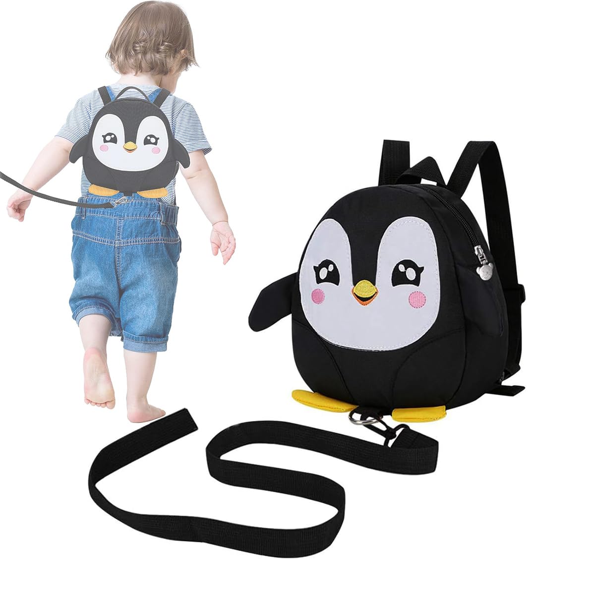 SNOWIE SOFT® Cute Toddler Backpack with Detachable Safety Leash Anti Lost Kids Travel Backpack for Toddlers Cartoon Penguin Backpack Toddler Backpack for Girls Boys (Black)