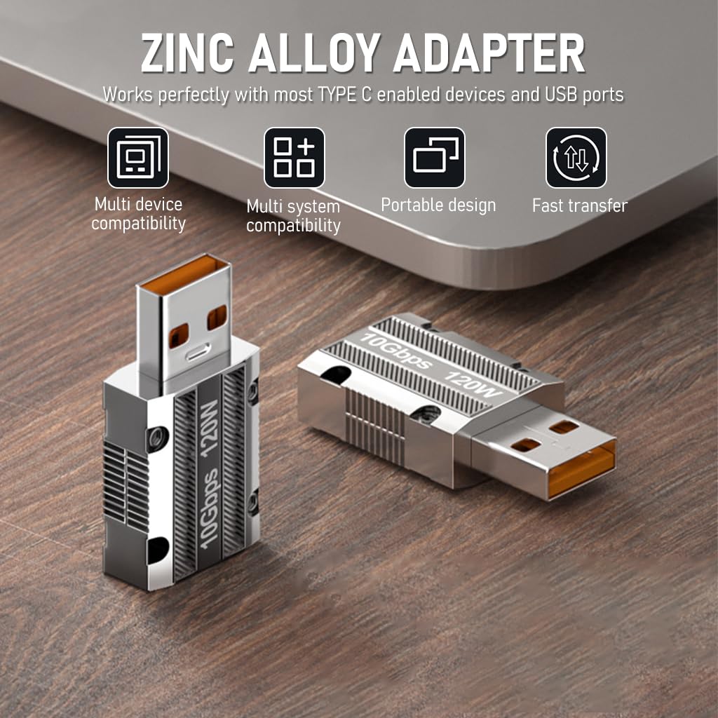 Verilux USB C to USB A OTG Adapter Type C to USB Adapter USB 3.1 Adapter Support Data Transfer & Max 120W Fast Charging Zinc Alloy Type C to USB Adapter for Laptop, PC, Power Bank