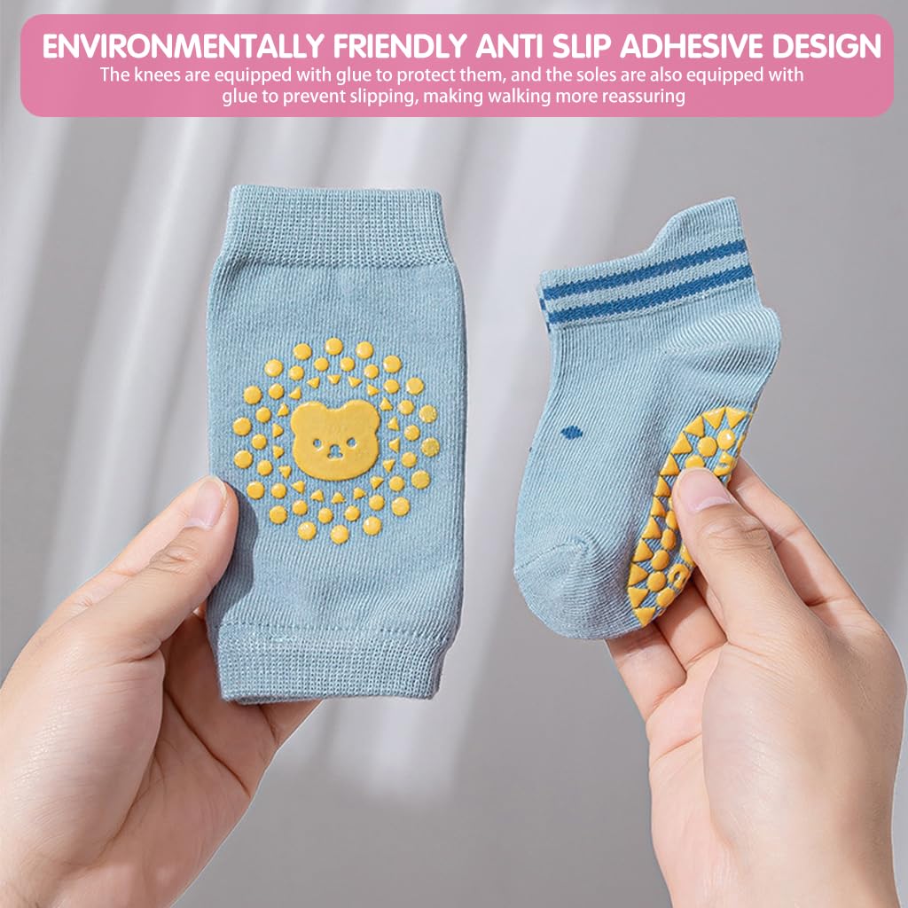 SNOWIE SOFT Baby Socks Set for Crawling and Walking with Non Slip Tabs and Knee Sleeves | Cotton for Newborn to 3 Years