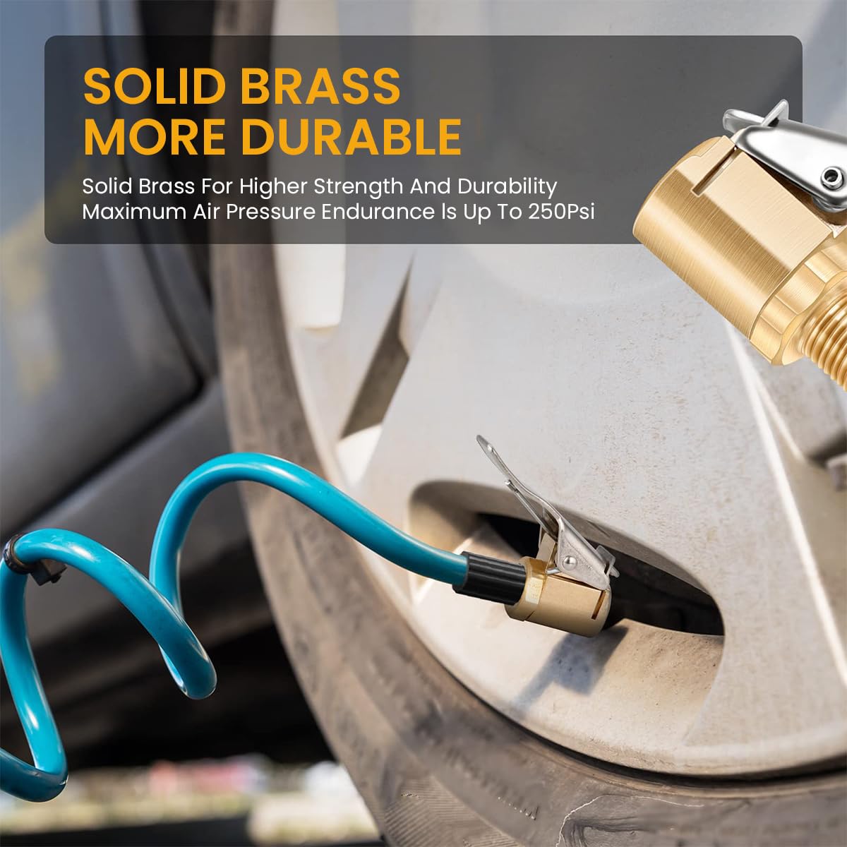 STHIRA Brass Tire Valve Adapter for Car and Bike with 9.8 in Flexible Hose | Secure Locking Lever