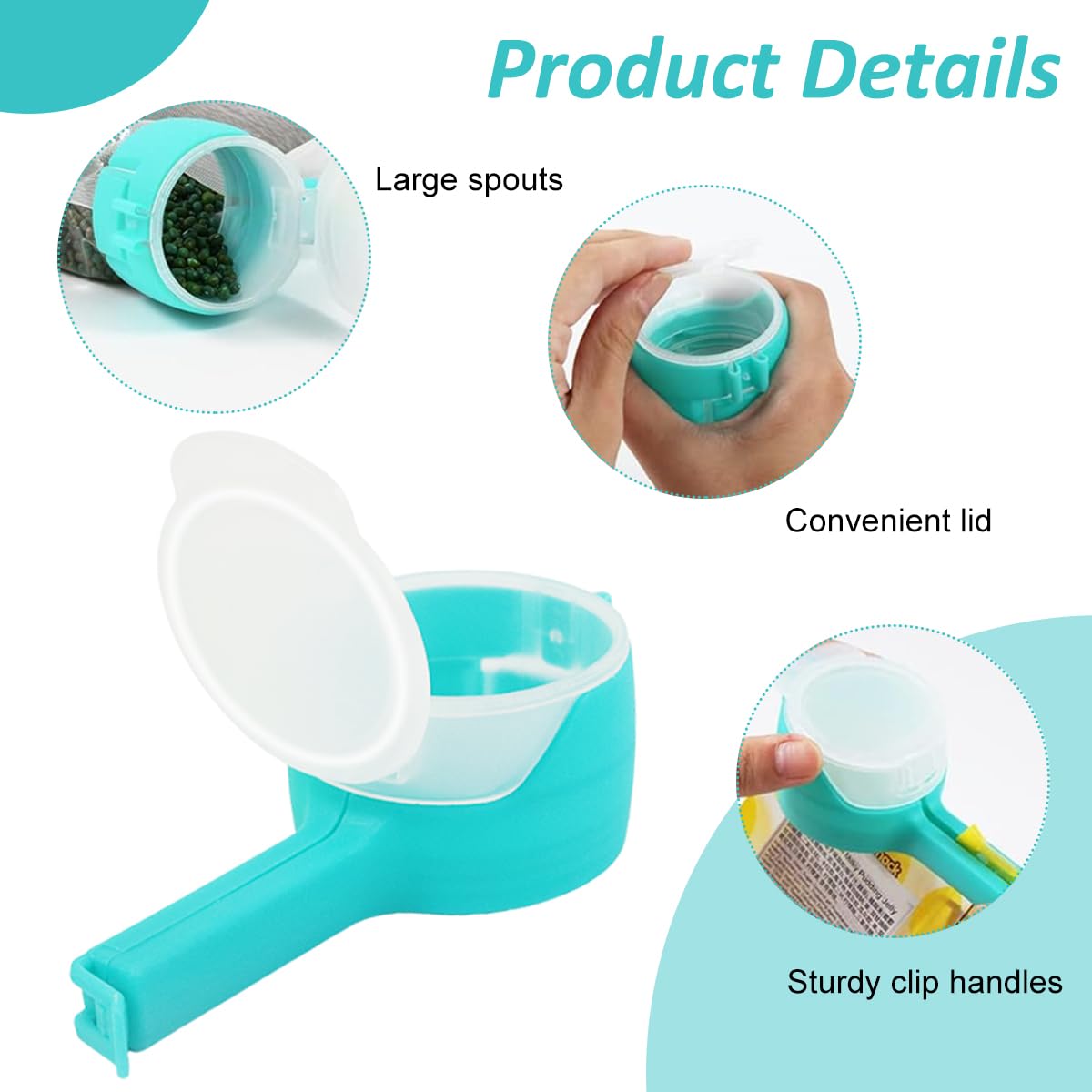 HASTHIP Bag Clips for Food with 2-in-1 Sealing Lid 4Pcs PP Clips for Snack and Kitchen Storage