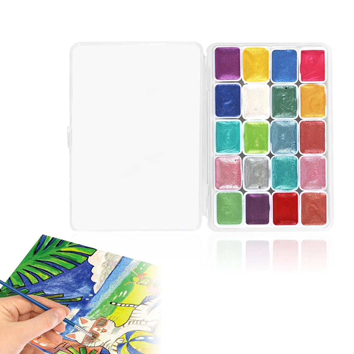 HASTHIP Metallic Watercolor Paint Set for Art and Craft Projects with 20 Shimmer Colors | Portable Palette for Artists and Beginners